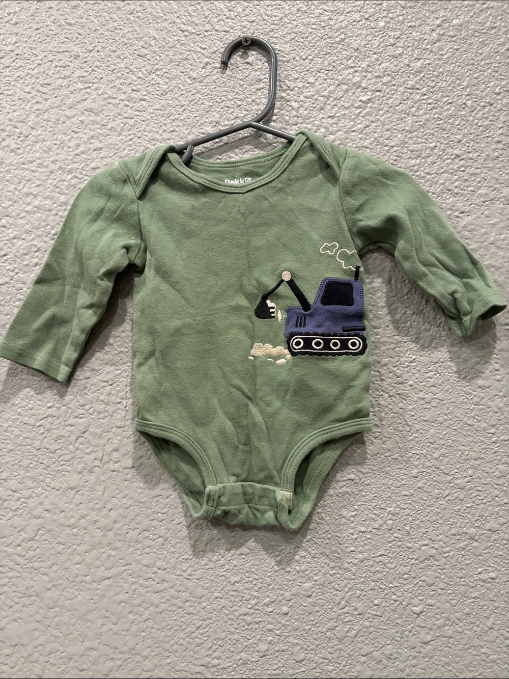 Green Baby Bodysuit with Blue Excavator Applique